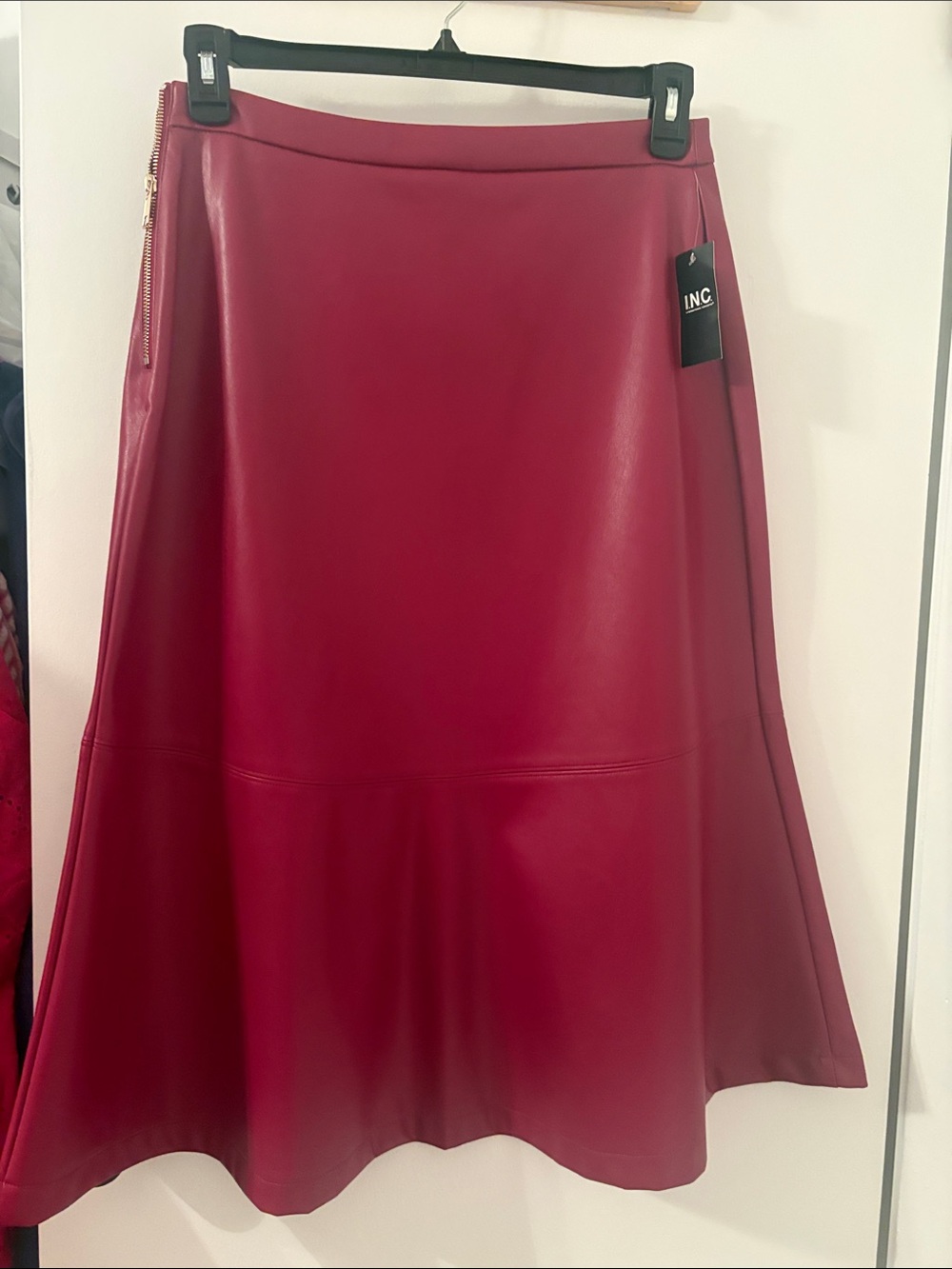 INC International Concepts Burgundy Faux Leather A-Line Skirt